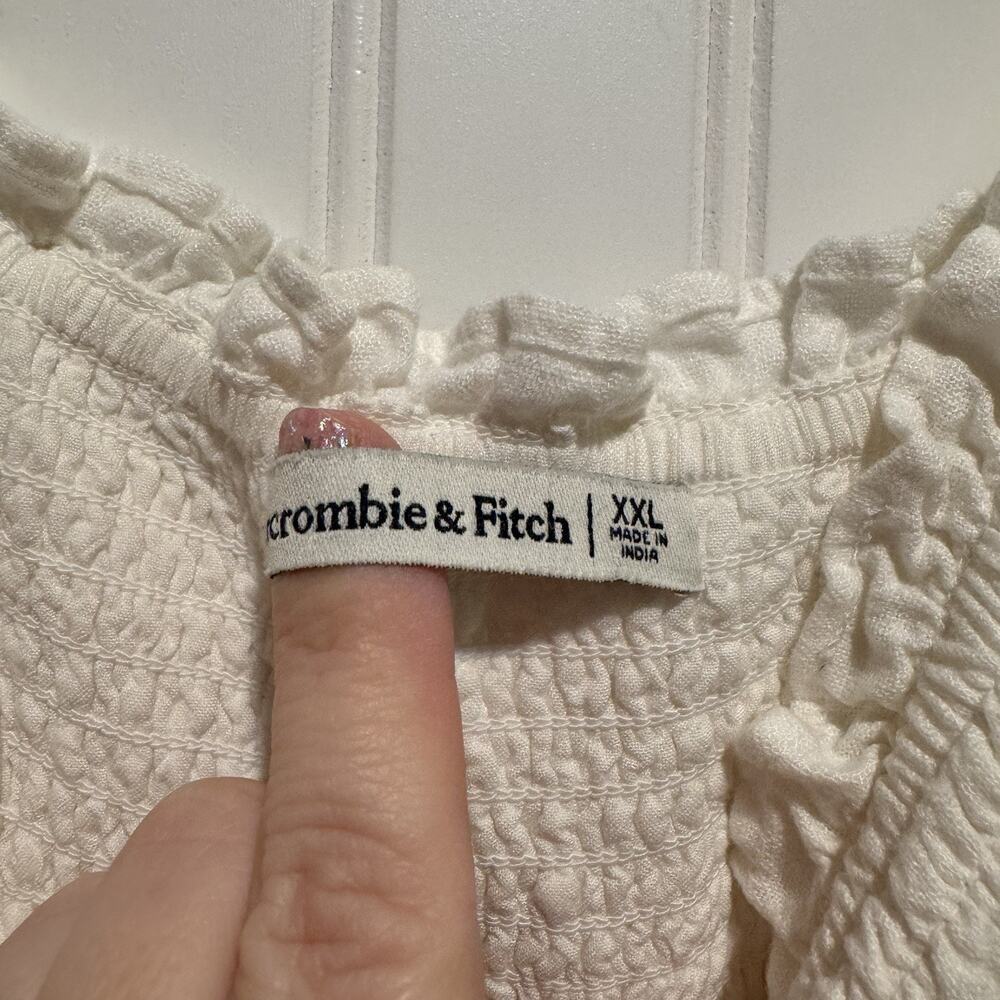 Abercrombie Fitch White Cotton Linen Smocked Maxi Dress Puff Sleeves Size XXL - Picture 5 of 7